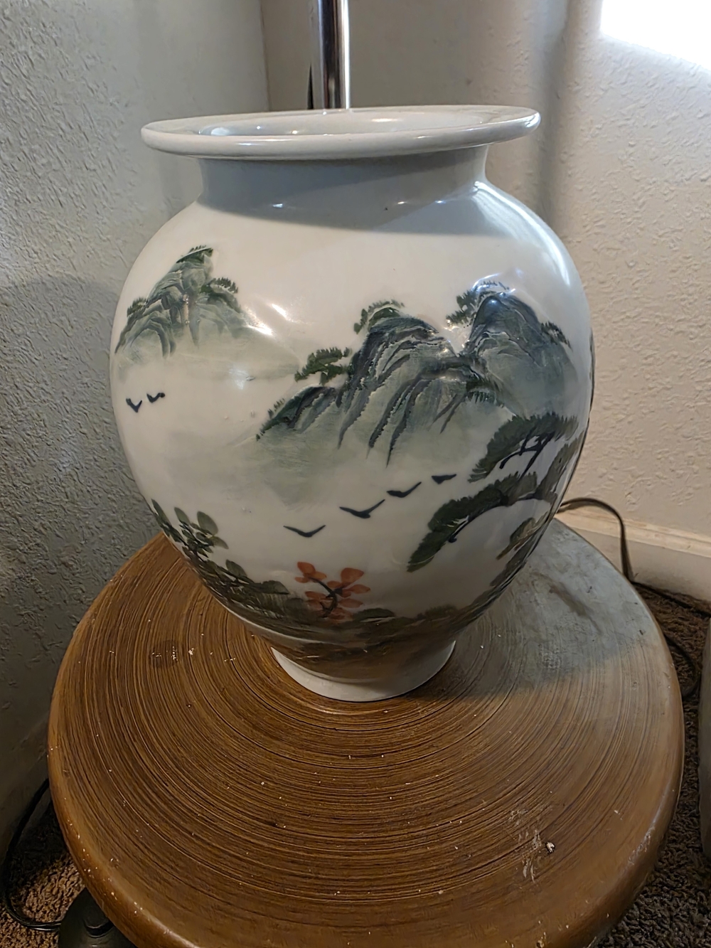Hand-Painted Porcelain Vase with Mountain Landscape